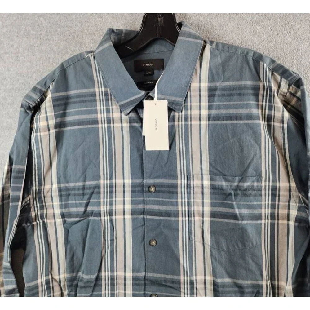 Vince Lorimer Plaid Long Sleeve Shirt Men's XL Harbor Blue Combo Button Closure